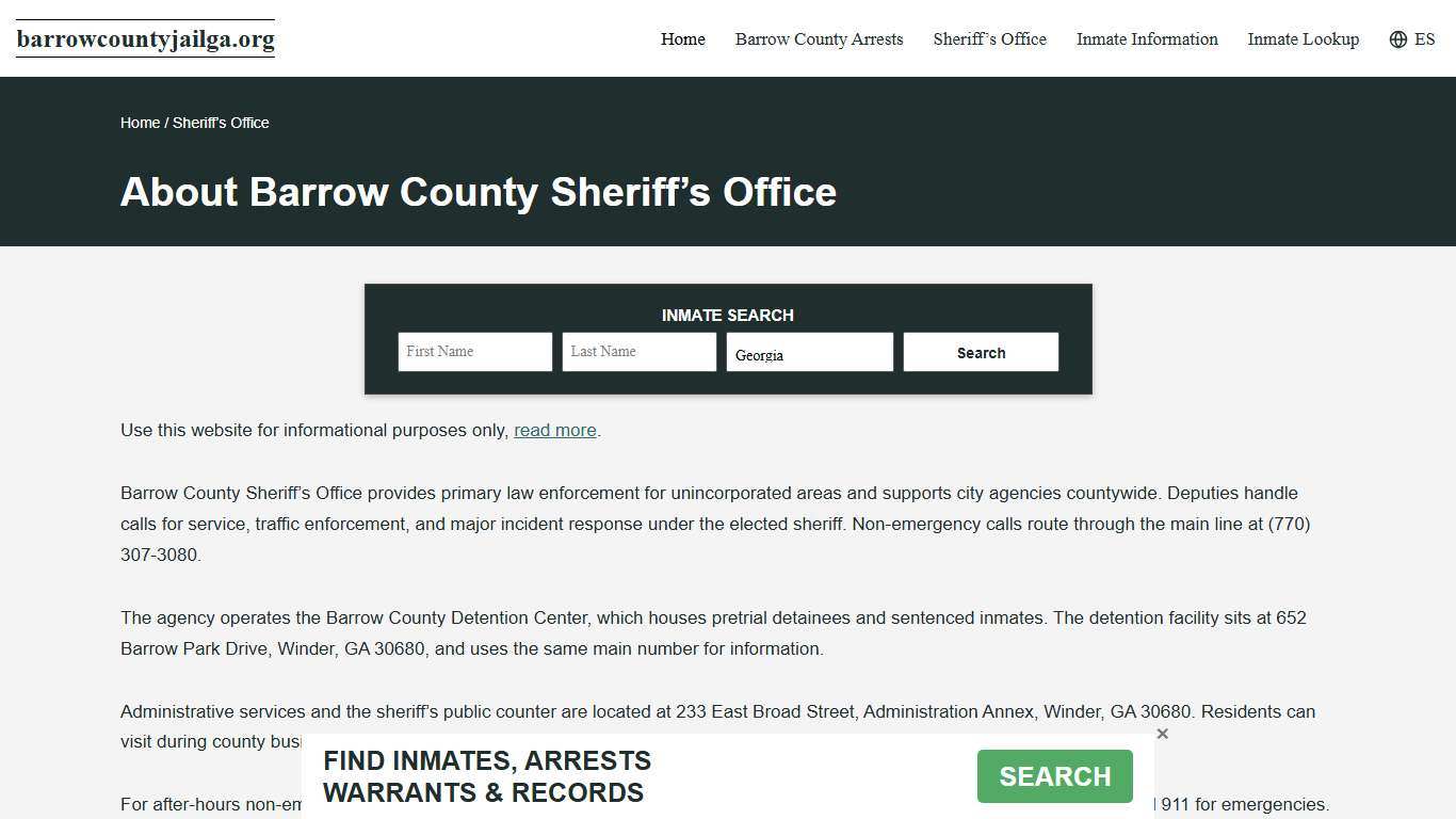 Barrow County, GA Sheriff, Contacts, Bond Info