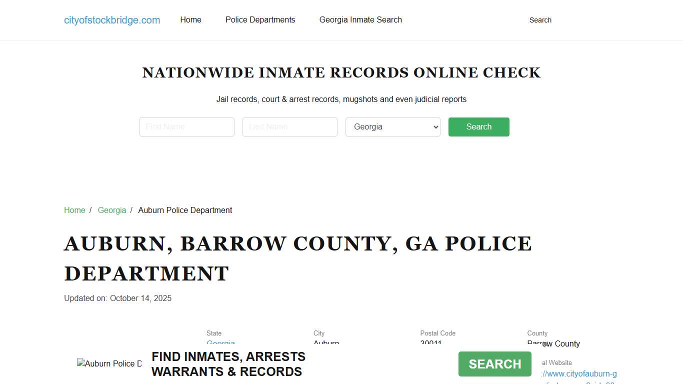 Auburn, GA Police - City Jail Inmates, Arrests